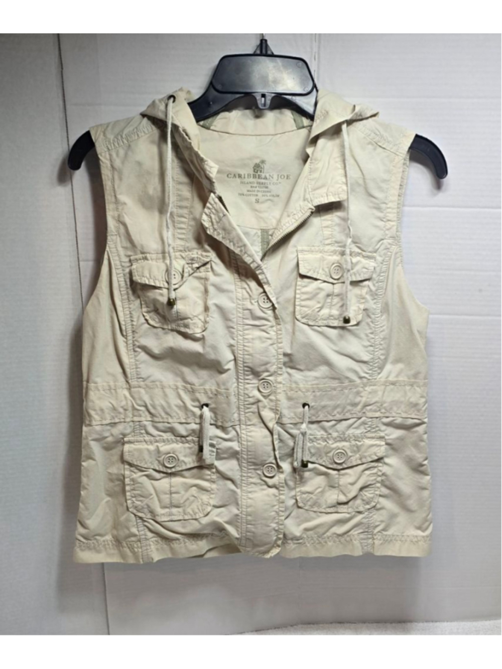 Women's Caribbean Joe Beige Hooded Utility Vest S